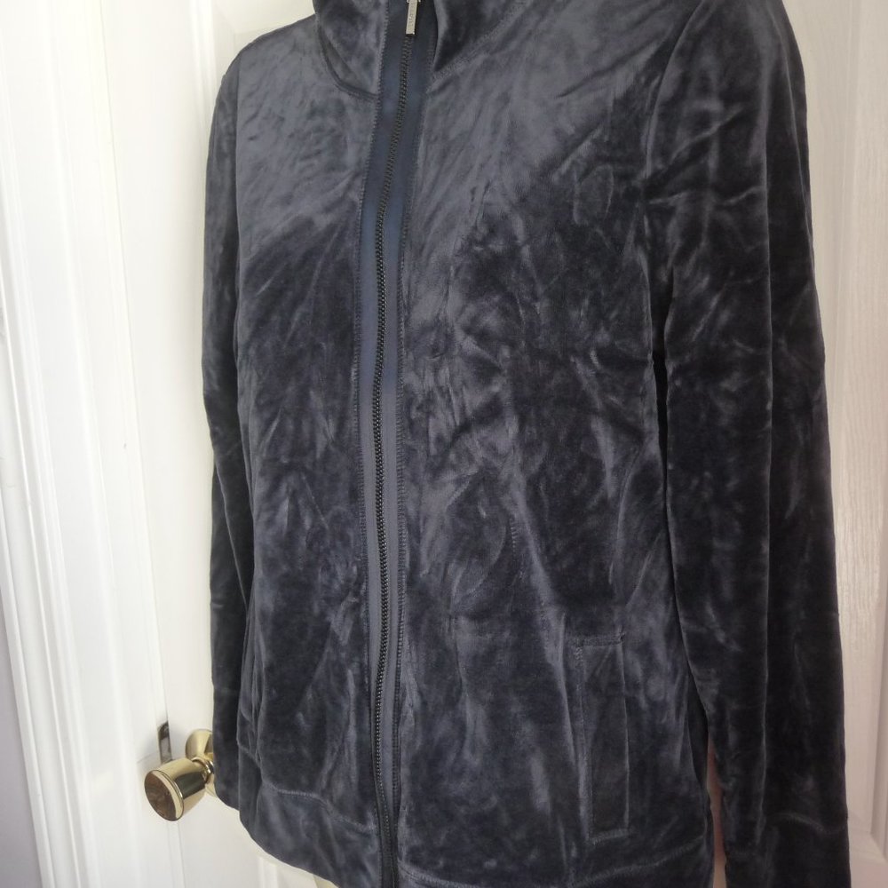 Talbots M NWT $78 Jacket Top Cotton Blend Blue Velvet Zip Front Long Sleeves